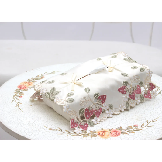 Strawberry embroidered tissue box cover