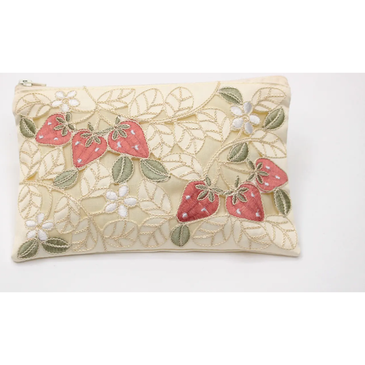 Strawberry embroidered pouch