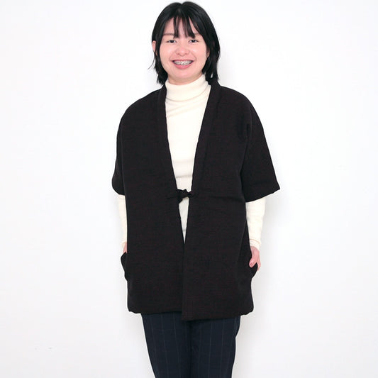 【数量限定】五分袖半纏 [熱砂] 黒/赤 中わた:綿100% 身丈74.5cm